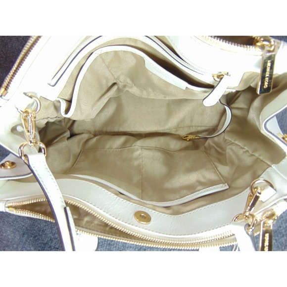 Michael Kors Selma Medium Satchel Purse White Leather Hardware FLAW - Picture 13 of 16